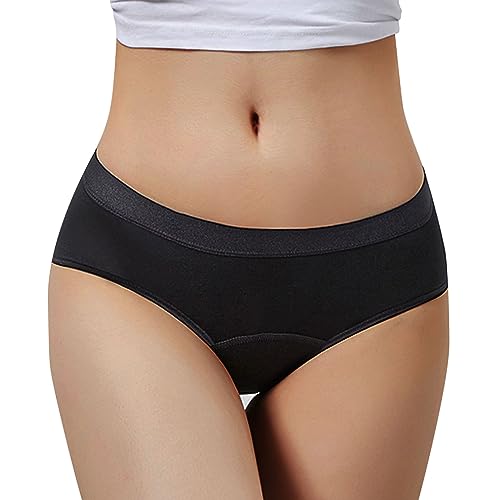 Bragas cómodas para uso diario para mujer, 4 capas, con fugas laterales, pantalones menstruales para mujer, cintura media, ropa interior higiénica para llevar, Negro, M