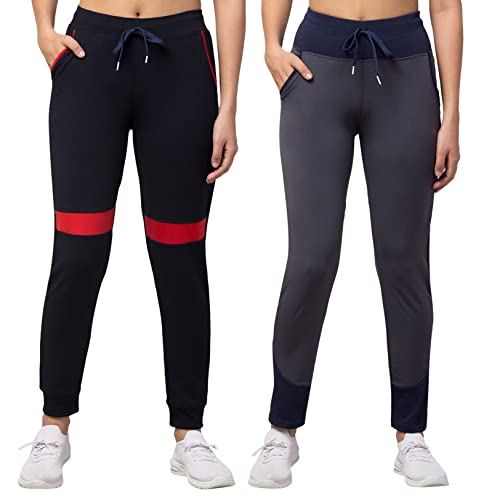 Image of BLUECON Women's Slim Fit Polyester Trackpants (Combo Pack of 2)