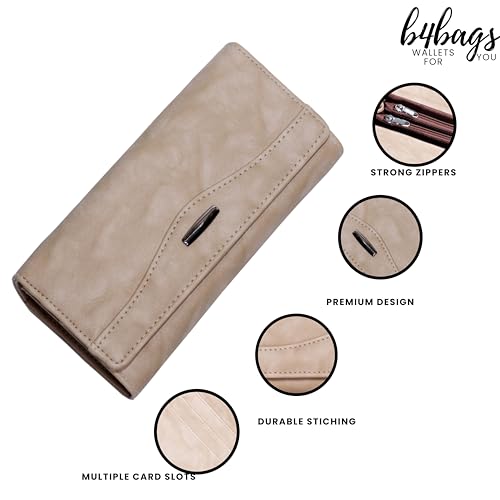 Image of b4bags Ladies Purse for Women | Stylish Vegan Leather Hand Clutch for Daily Use | Wallet for Woman with Multi Compartment | Rakhi Gift for Sister (Beige)