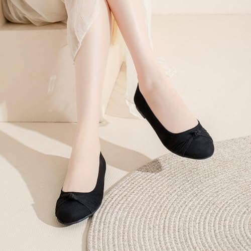 Image of Veittes Women's Wide Width Flat Shoes, Fashion Round Toe Comfortable Classy Design Dressy Ballet Flats.(2109004-4,BK /MF,8.5 Wide)