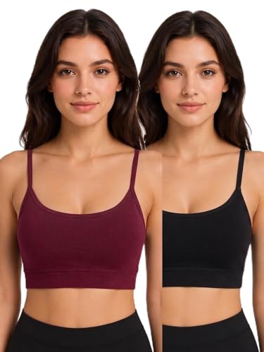 Image of Women Cotton Sports Bra with Removable Pads | Adjustable Straps | Non-Wired Padded Everyday Bra | Comfortable Yoga, Gym, Bra (Size 28 to 34)