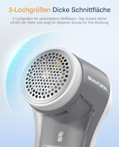 BEAUTURAL Fusselrasierer, Wiederaufladbarer Flusenentferner Elektrisch, 6-Klingen Wollrasierer mit 9000 U/min Leistungsstark für Kleidung Polster Decken Textilien