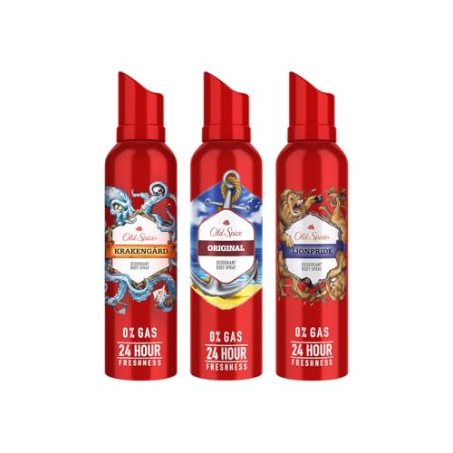Image of Old Spice Aerosol No Gas Deodorant Body Perfume for Men Combo(Original, Lionpride & Krakengard), 140ml