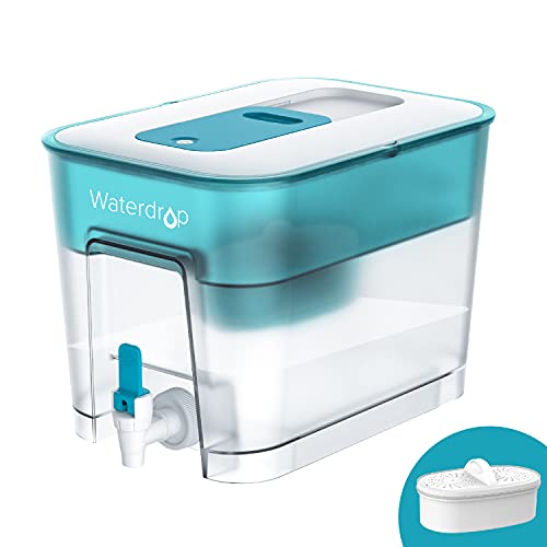 Waterdrop 200-Gallon Long-Life 40-Cup Large Water Filter Dispenser with 1 Filter, Healthy Gift for Home and Office, 5X Times Lifetime, Reduces Chlorine, PFOA/PFOS and More, BPA Free, Turquoi