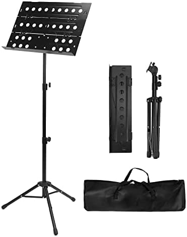 QWORK Portable Metal Sheet Music Stand, Fortable Professional Music Holder, Violin Guitar Music Book Holder, Adjustable Height 31"-57", with Carrying Bag