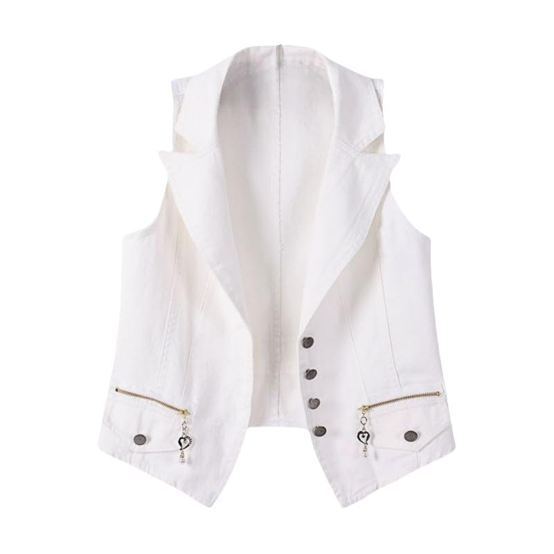 Gilet en jean dames grande taille col V veste courte été blanc