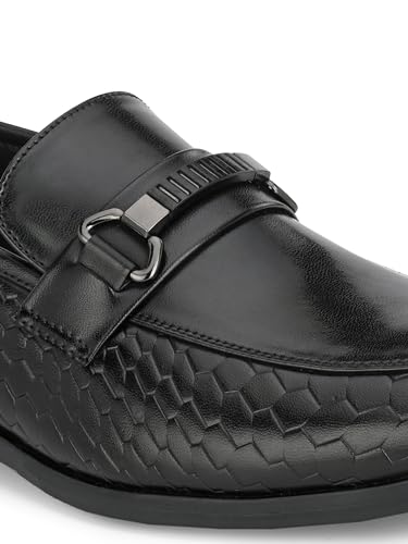 Image of San Frissco Men's Loafers Brown Textured Handcrafted Formal Horsebit Shoes /Slip-on Shoe for Office, Wedding & Parties /Easy to Match Moccasins with Stylish Lightweight and Comfortable
