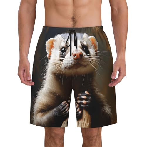 Hairy Ferret Print Men's Beach Pants Lightweight Quick-Dry Swim Pants with Mesh Lining for Men - Main Image