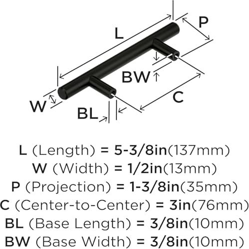 Image of Amerock 3 inch Bar Pulls Black Bronze Drawer Pull | 3 inch (76mm) Center-to-Center Mounting Distance and 5-3 /8 inches Overall Length, Durable Carbon Steel Cabinet Hardware