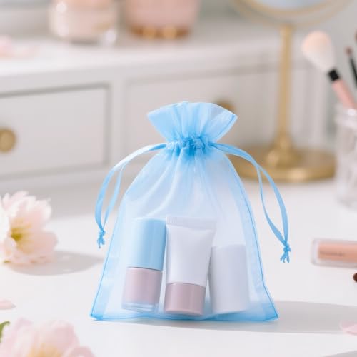 Image of joycraft 50Pcs Sheer Organza Bags with Drawstring, 2.7x3.5 In Blue Small Mesh Gift Wrapping Bags, Jewelry Organza Pouch, Sheer Party Favor Bag for Wedding, Bridal Shower, Birthday, Baby Shower