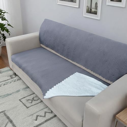Image of Homerz Premium Velvet Sofa Cover Panel | Soft & Velvety Fabric | Rich Vibrant Colours | Sofa Protector for Living Room (Grey, 3 Seater, Seat Cover with Backrest)
