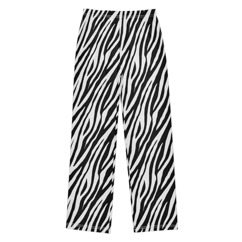 Zebra Skin Print Boys Long Pants Soft Trousers Elastic Waist Kids Lounge Bottoms with Pockets S-XL