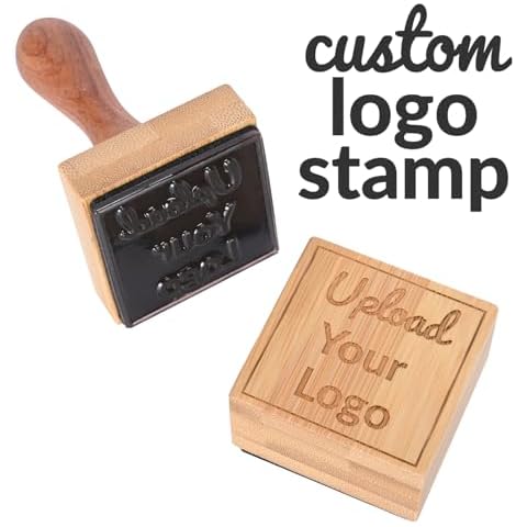 WOODme Personalized Wood Rubber Stamp - Custom Logo Stamp - Upload Your Image (2''x2'') Cover
