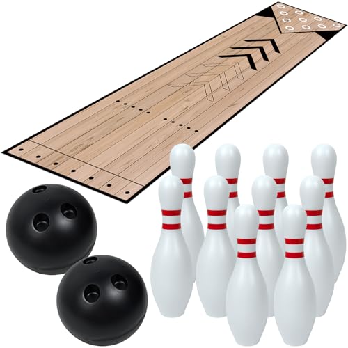 Wopgrty Mini Bowling Set, Home Bowling Ball Set, Indoor & Outdoor Bowling Alley Set with Lane, Bowling Pins & Ball Set, Full Bowling Alley Set for Family & Friends