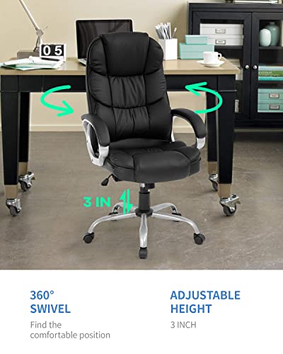 FDW Office Chair Computer High Back Adjustable Ergonomic Desk Chair Executive PU Leather Swivel Task Chair with Armrests Lumbar Support (Black) image 3