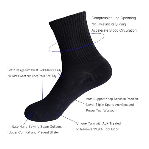 Image of Womens Anti Odor Breathable Moisture Wicking Sports Cotton Low Cut /Quarter Crew Socks for Athletes Foot