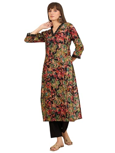 Image of INDO ERA Womens Silk Blend Printed Straight Kurta Pant Set (IESTR5624)