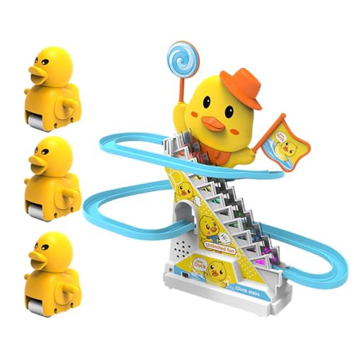 Stair Climbing Duck Toy, LED Duck Slide Toy, Musical Duck Escalator, Track Toy for Kids, Duck Slide Track Toy, Kids Roller Coaster Duck 10.24x5.91x11.02 inches for Kids Ages 3+