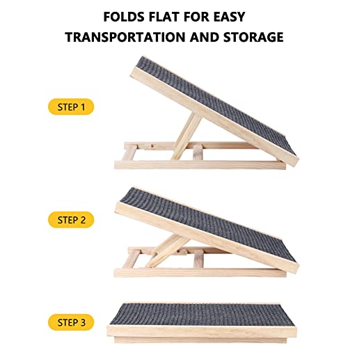 EastVita Wooden Adjustable Pet Ramp, 2 Adjustable Height 12\", 16\", Hold up to 100lb, Folding Portable Pet Ramp for Car, Bed, Couch Wood Color M One Size - Thumbnail 2