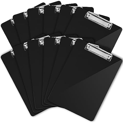 Black Plastic Clipboards (Set of 12) Multipack - 12.5x9 Inch Clipboard Holds 100 Sheets, Low Profile | Colored Acrylic Clip Boards in Bulk for Kids & Professionals Cover
