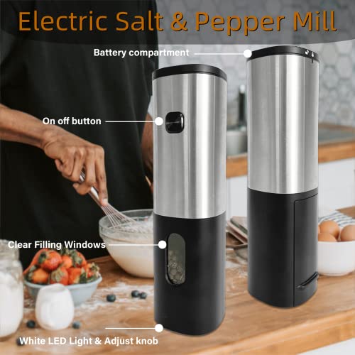 Pourcare Salt And Pepper Grinder Set,Adjustable Coarseness One-Hand Automatic Operation, Powered With Led Light,Stainless Steel Black 1 Pack #TOP3