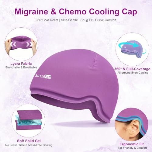 Image of Suzzipad Cold Cap for Chemotherapy Patients, Chemo Must Have, Deep Purple | Medical-grade gel, 360 flexible fit, constricts vessels to soothe scalp tingling, great for chemo recovery and stress relief