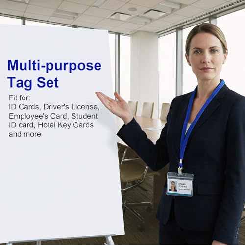 Image of Marspark 200 Sets 4 inchx3 inch Name Badge Holder with Lanyard Bulk, Blue | Waterproof Reusable Plastic with Clip, ID Badges Business School Conference Use, Lanyard Strap for Employees Students Events