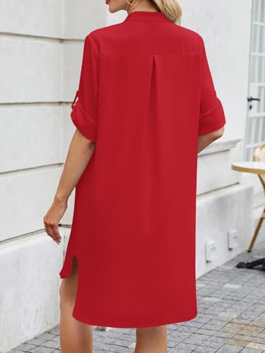 Image of PerZeal Womens Sexy V Neck Button Down Shirt Dresses Summer Short Sleeve Casual Loose Blouses & Button-Down Shifts Cover Ups