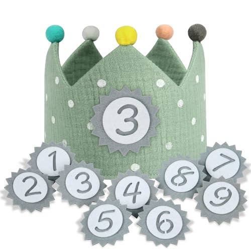 URAQT Geburtstagskrone Kinder, Geburtstagskrone Stoff, Geburtstag Kinderkrone, Krone Geburtstag für Jungs Mädchen mit Happy Birthday Spruchband und Auswechselbaren Zahlen von 1-9 (Grün) URAQT Geburtstagskrone Kinder, Geburtstagskrone Stoff, Geburtstag Kinderkrone, Krone Geburtstag für Jungs Mädchen mit Happy Birthday Spruchband und Auswechselbaren Zahlen von 1-9 (Grün)