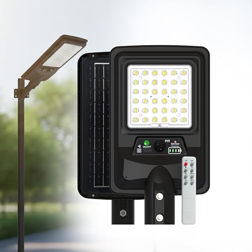 Image of Homehop Solar Light Outdoor Home Garden 100W Waterproof Street LED Wall Lamp | Solar Street Light Outdoor Automatic Wireless Motion Sensor Security for Pathway, Patio, Road with Pole (Warm, 6000mAh, ABS)