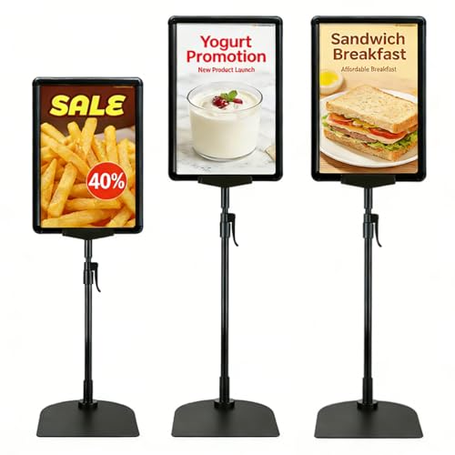 MUXHEL 3er-Set Infoständer A4 Höhenverstellbar Edelstahl Informationsständer Infoständer höheverstellbar A4 Plakatständer Präsentationsständer Werbeständer (Schwarz)