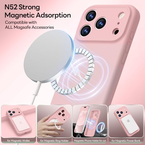 Image of LOVE 3000 Designed for iPhone 17 Pro Max Case, Premium Silicone [Compatible with Magsafe][Soft Anti-Scratch Microfiber Lining] Shockproof Protective Phone Case for Men Women 6.9 inch, Pink Sand