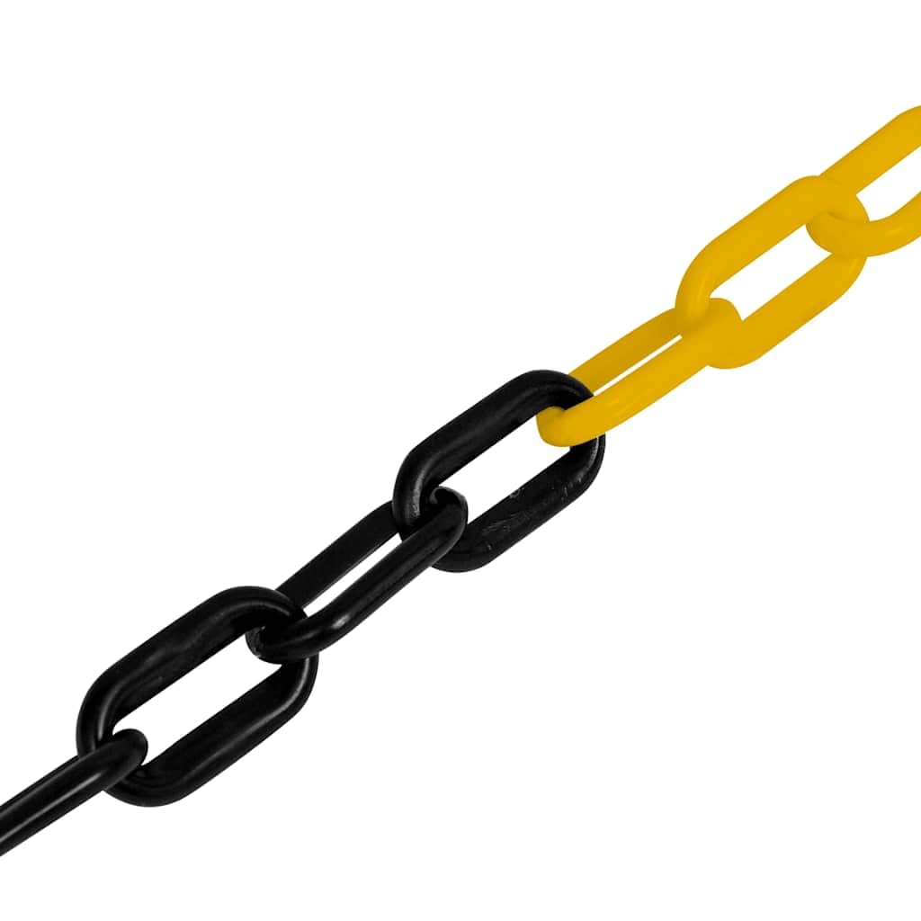 Chaîne de barrière de 30 m en plastique jaune/noir de 6 mm de diamètre - Chaîne d'avertissement pour marquage de sécurité pour l'intérieur et l'extérieur
