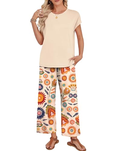 Image of WIHOLL Two Piece Sets for Women Summer Spring Outfits Lounge Sets Beach Vacation Clothes Airport Travel Matching Clothing