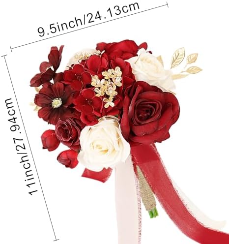 Bridesmaid Bouquets - Burgundy Gold White Artificial Flowers
