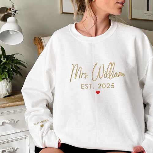 GODMERCH Custom Embroidered Mrs Sweatshirt - Personalized Future Mrs Hoodie, Bride Sweatshirts, Honeymoon Crewneck, Gift for Her Bride to Be Wedding Bachelorette Party Bridal Shower Engagement2