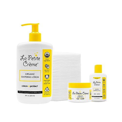 Image of La Petite Creme French Diapering Gift Set: Includes Organic Diapering Lotion (8 oz), Travel-size Diaper Lotion (2 oz), 1 Travel-size Diaper Balm (1 oz), 50 Disposable Cotton Pads - Newborn Essentials