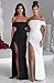 LAGSHIAN Women's Elegant Bodycon Off Shoulder Sleeveless High Split Ruched Long Formal Evening Dress White