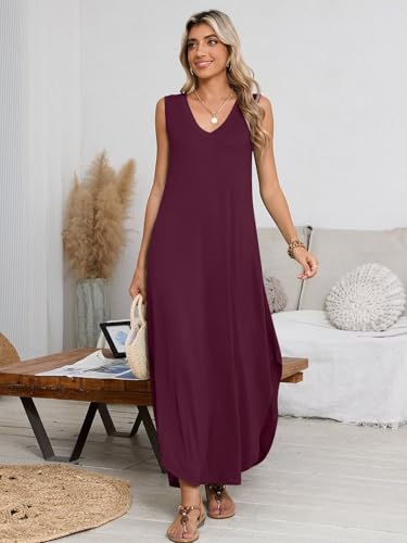 Image of BELAROI Womens Plus Size Maxi Dress Sundress Summer Casual Sleeveless V Neck Pockets Beach Swimsuit Coverup Loose