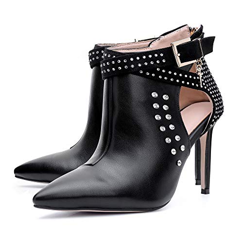 Ankle Boots for Women,Bare Legged Pointed Women's Boots, Rhinestone Booties Black Sexy Stiletto With High Heel3