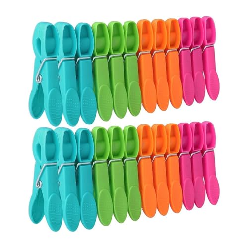 カラフル多用途クリップ 洋服/タオル/帽子固定｜屋内・屋外対応 耐候性プラスチック製 防風・滑り止め 強力洗濯ばさみ 24個セットのサムネイル