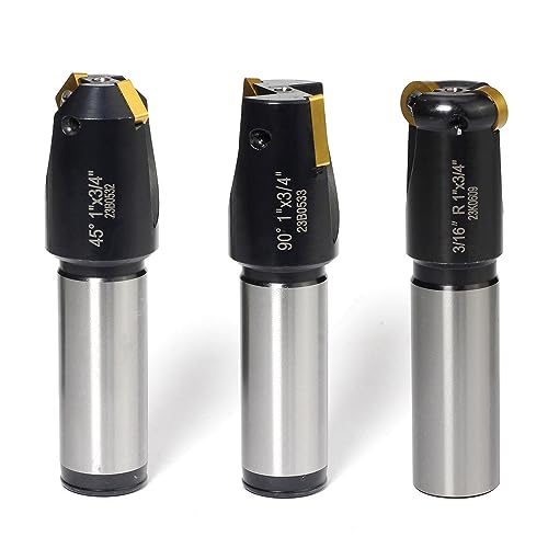 Image of 3 Pcs Little Hogger End Mill Set, 45 Degree, 90 Degree and 3 /16r Mill with 3 /4 inch Shank, 1 inch Head, with 3 Carbide Inserts SNHQ322, RNHQ32, TNGQ322