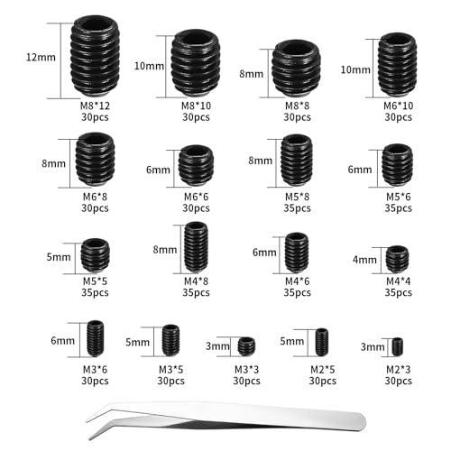540 Pcs Grub Screw Assortment Set, Hex Socket Head Set Screws, alloy steel Threaded Fasteners for Door Handles Lights - Image 2