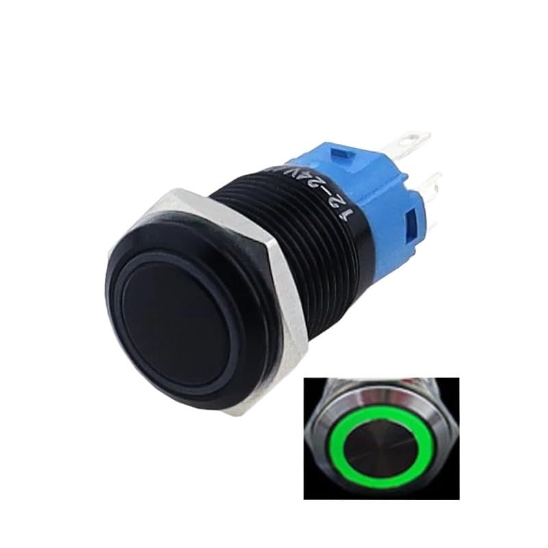 Interrupteur métallique à bouton-poussoir 12V étanche avec symbole d'alimentation
