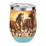 XingFox Tazza termica da viaggio da 355 ml con divertente stampa di cavalli selvaggi sulla spiaggia