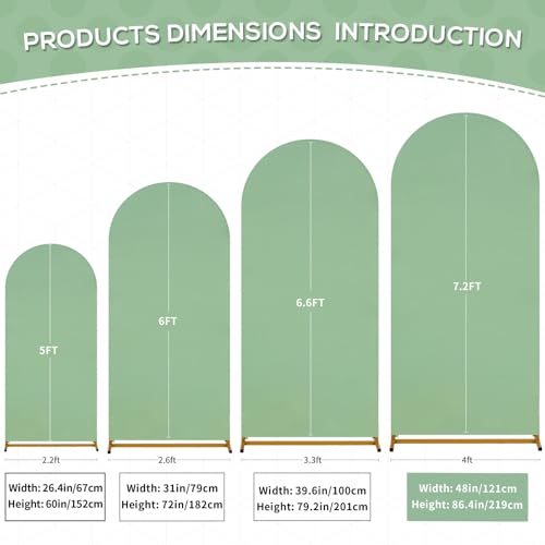 Image of SoarDream 7.2FT Arch Backdrop Cover Sage Green Spandex Fitted Wedding Arch Stand Covers Fitted for Round Top Chiara Arch Cover Stretchy Backdrop for Birthday Birthday Party Balloon Decor