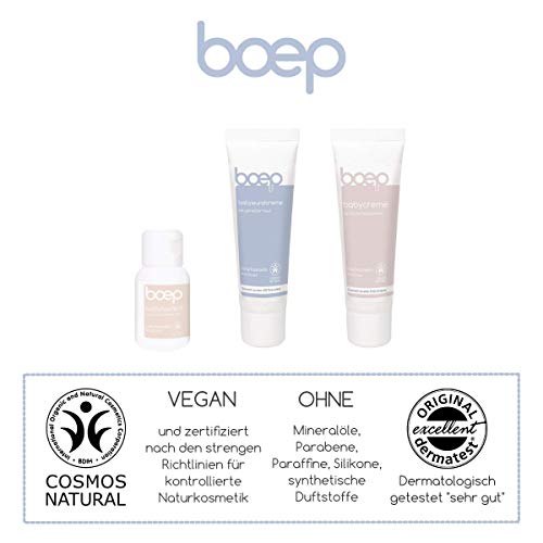 boep Geschenkset für Babys erste Wochen | Erstausstattung im Bio-Baumwollbeutel mit Babycreme, Wundcreme und Badeöl | Zertifizierte Naturkosmetik | Geschenk zur Geburt, Babyparty oder Weihnachten - Image 4