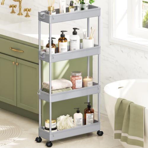 SPACEKEEPER Slim Rolling Storage Cart, 4 Tier...