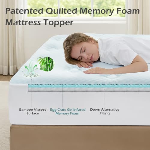 Image of Hansleep Memory Foam Mattress Pad Topper Queen, Queen Foam Mattress Topper Viscose Derived from Bamboo, Queen Size Bed Mattress Pad Cover for Back Pain Relief, 60 inch x80 inch, White (Pack of 2)
