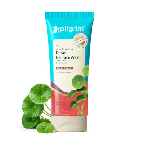 Image of Pilgrim 3% AHA BHA PHA Detan Gel Face Wash | Korean Cica & Panthenol | Detans | All Skin Types| Salicylic, Lactic, Gluconolactone | For Men & Women| 100 ml